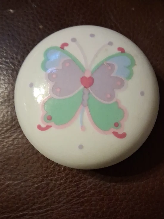 White Ceramic Butterfly Accent Candle Holder - Pastel Green & Purple