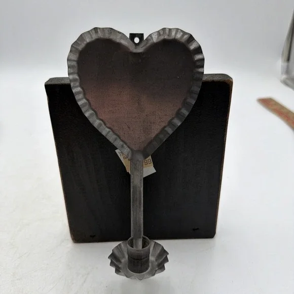 Vintage Tin Heart Reflector Crimped Wall Sconce Candle Holder Prim Folk Decor
