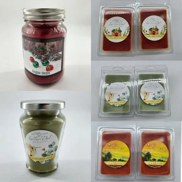 NIB Lot of La-Tee-Da Candles‎ (2) and Wax Melts (6)-Eucalyptus, Holiday Scents