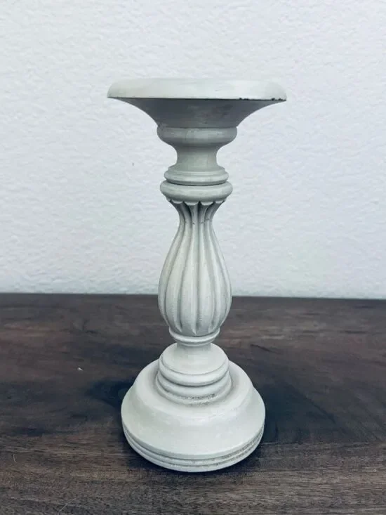Gray Farmhouse Candlestick Pillar Candle Holder