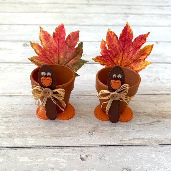 Thanksgiving Votive Candle Holders Set of 2 Turkey Leaf Decor Table Decorations