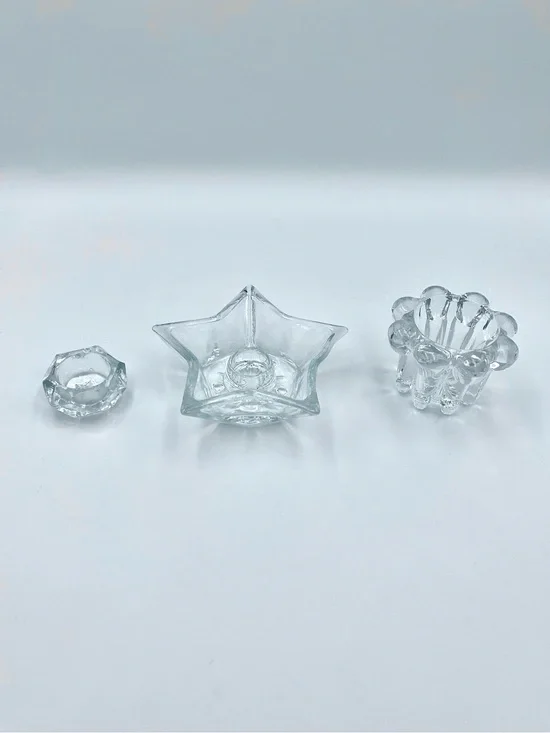 Vintage Mid-Century Crystal Candle Holder Lot - Starburst & Bubble Base