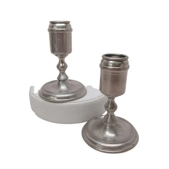 Royal Daalderop Pewter Candlesticks Set of 2 Made in Holland Vintage Silver 4.5