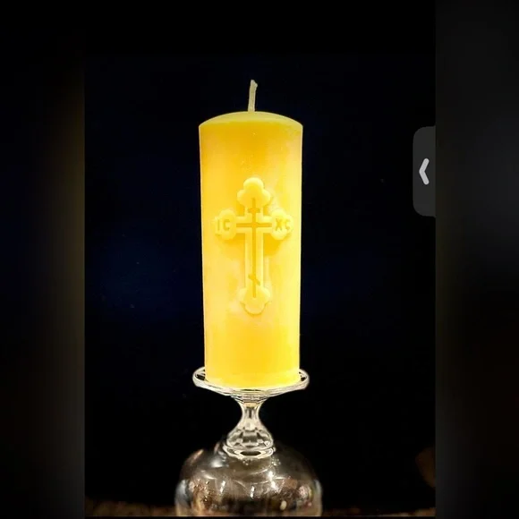 ORTHODOX CROSS PILLAR CANDLE  HANDMADE-BEESWAX (MEDIUM) 0489