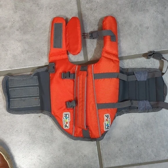 Outward Hound Orange Dog Life Jacket with Gray Straps