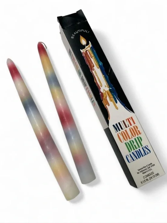 Multi Color Drip Taper Candles - Multicolor -Set of 2 Brand New Retro Ambiance