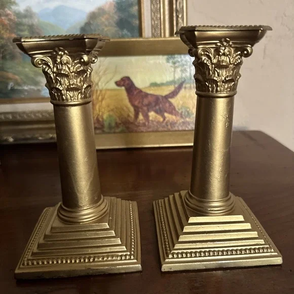 Vintage Corinthian Column Candlestick Holders‎ Pair Neoclassical Greek Roman