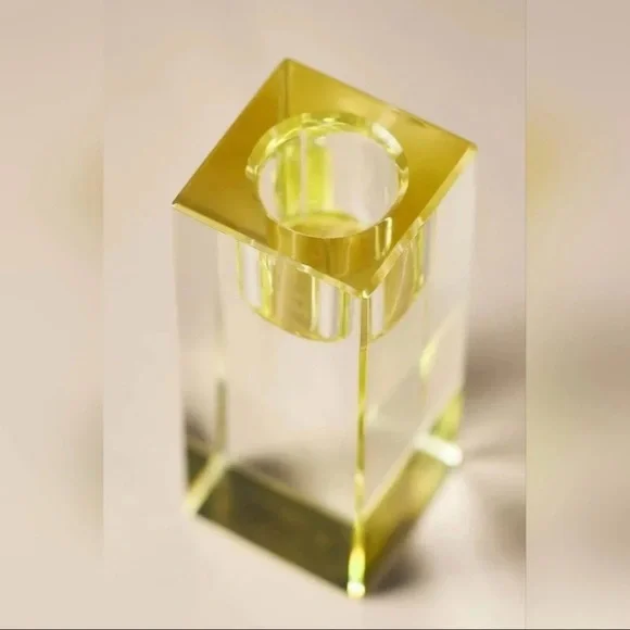 Anthropologie Modern Cut Glass Candle Holder in Yellow, NIB.
