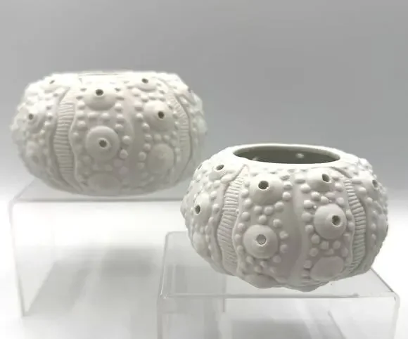 White Ceramic Sea Urchin Candle Holders/Trinket Dishes