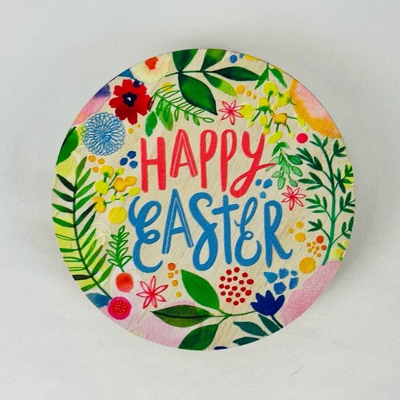 Sand + Fog Sand + Paws 3 Wick 21oz Candle Replacement Wood Lid “Happy Easter”