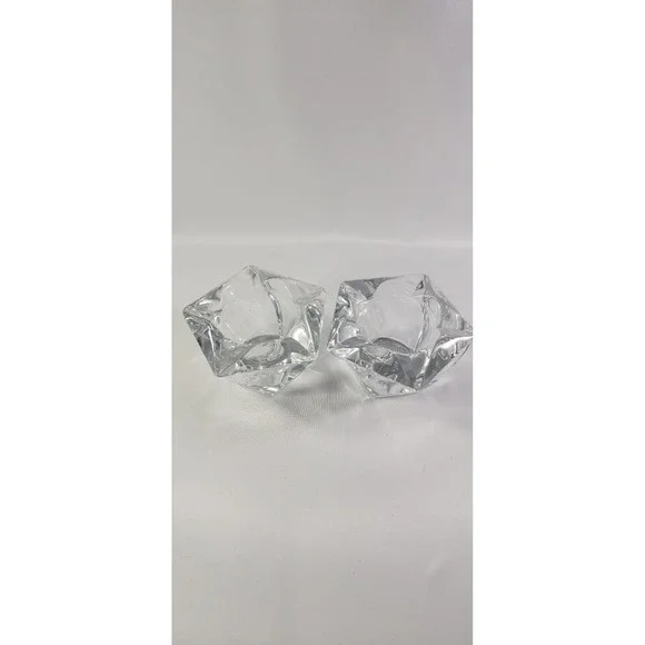 Vintage Clear Crystal Star Votive Candle Holders Set of 2 Geometric Glass Decor