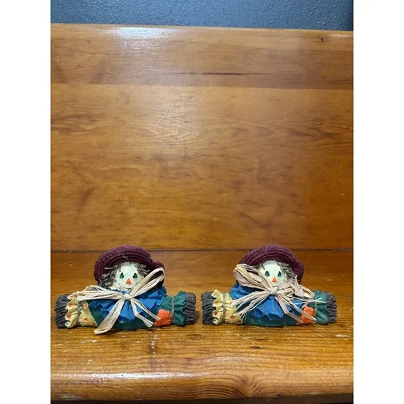 Vintage Scarecrow Taper Candle Holder Set Autumn Fall Harvest Decor XR1422B