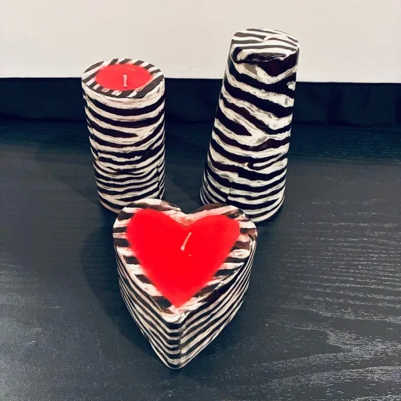 NWOT Set of 3 Animal Print: Zebra Print with Fuchsia Unscented Candles
