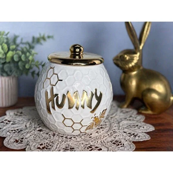 Disney Winnie The Pooh Honey Jar Candle Holder With Gold Lid