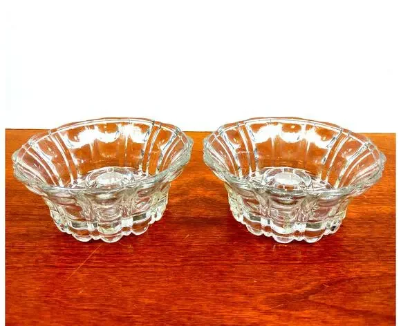 Vintage Crystal Bubble Glass Candle Stick Holders Reversible Pair MCM 4