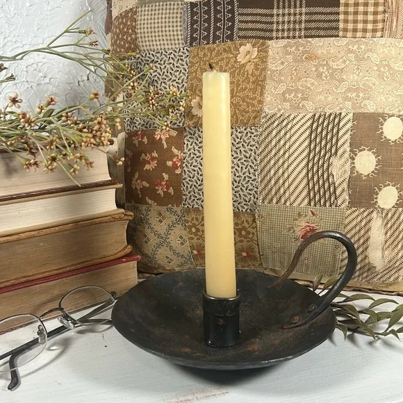 VTG Hand Forged Iron Candlestick Handheld Hand Made Rustic Farmhouse Primitive