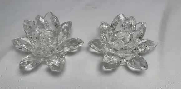 Vintage Shannon Crystal by Godinger Lotus Flower Taper Candle Holder-Set of 2
