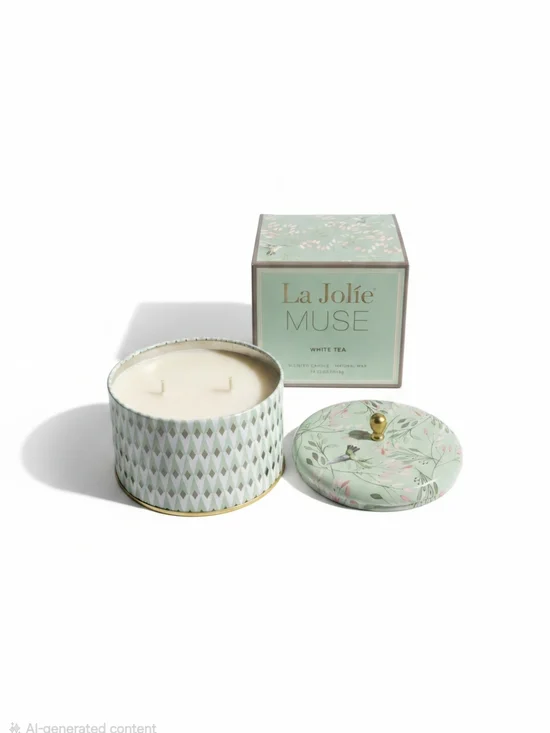 La Jolie Muse White Tea Decorative Tin Candle - Mint Floral