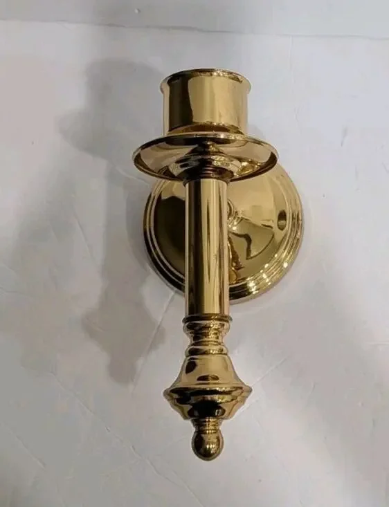 One Vintage Brass Single Wall Candlestick Sconce Taper Holder 9.5