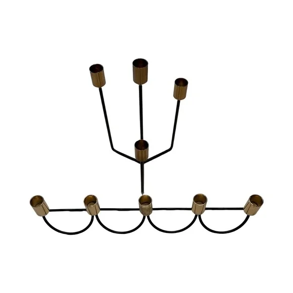 Mid-Century Modern Modular Brass and Black Iron 5&4 Light Candelabra Set