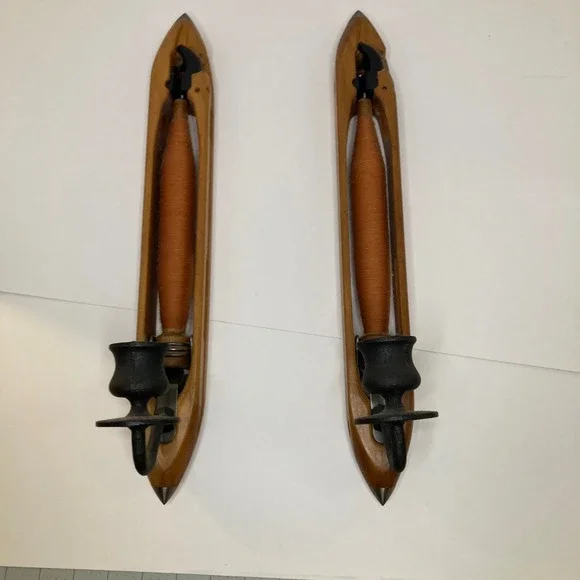 Vintage Wooden Shuttle Wall‎ Sconce Candle Holder Set Rustic Farmhouse Decor