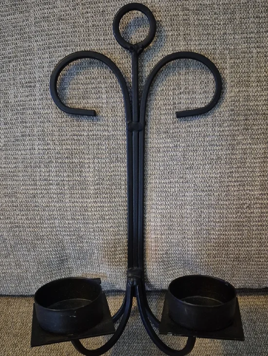 Black Iron Double Metal Candle Holder Wall Sconce