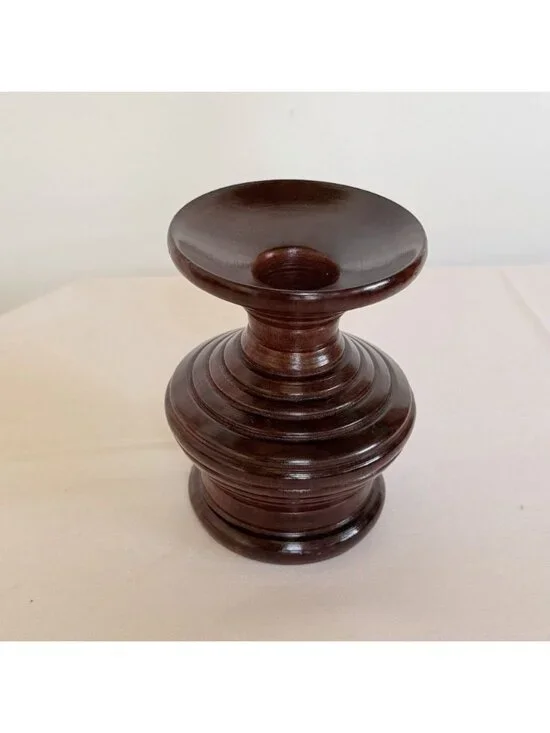 Vintage Turned Wood Pillar Candle Holder Dark Brown Decor Farmhouse Cottage