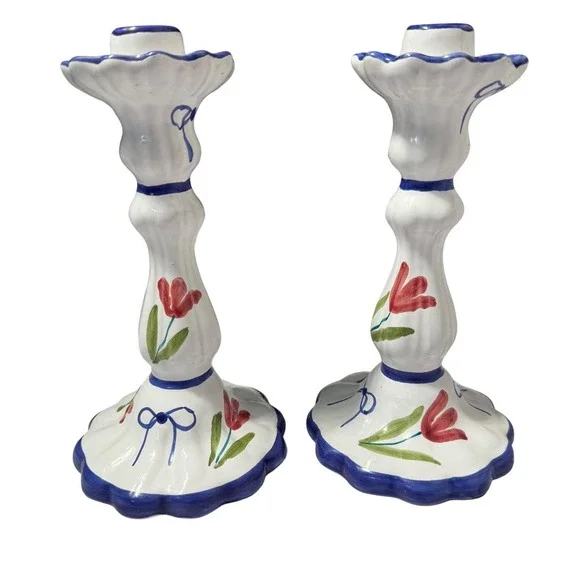 2 Hand Painted‎ Italian Ceramic Candle Holders 9