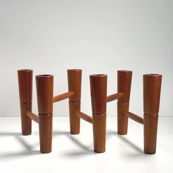 Vintage MCM Expandable Wood Candle‎ Holder Danish Scandinavian 60s Table Decor