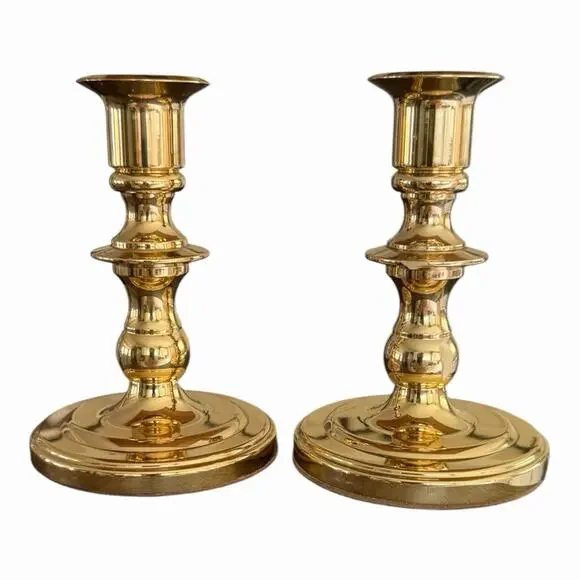 Vintage 2 Baldwin Brass 5” Candlestick Holders Tiered Stem Heavy