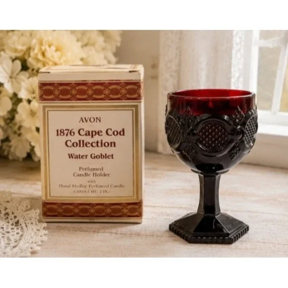 Avon Vintage Ruby Red Glass 1876 Cape Cod Water Goblet Candle Holder