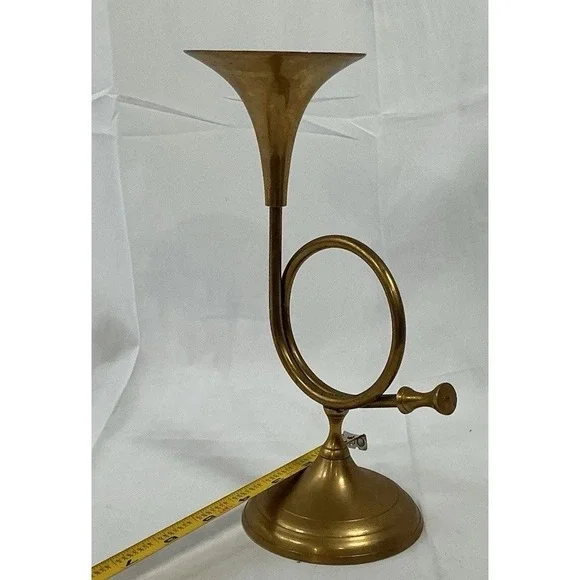 Vintage‎ Brass Horn Candle Holder  9.5 Inches