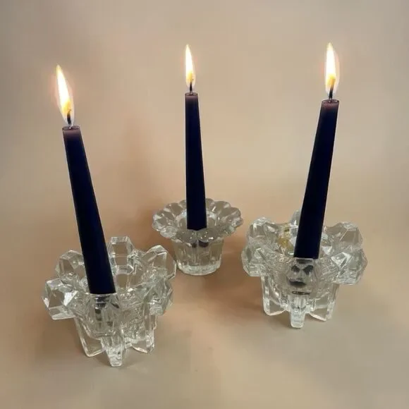 Vintage Heavy Clear Glass Candle Holders Set of 3 – Germany – Taper Stick Style
