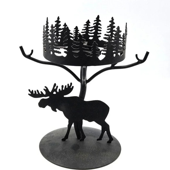 Moose Tealight Candleholder Rustic Black Metal PartyLite Farmhouse Decor‎