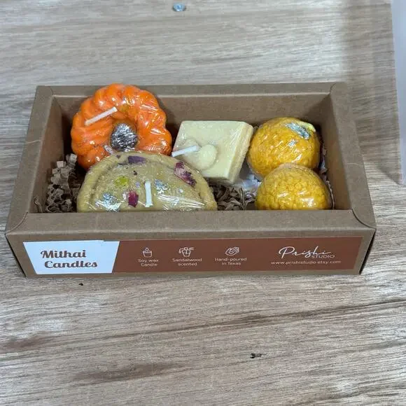 Set Of 5 Mithai Candles from Prish Studio- Hand Poured, Soy Wax Sandalwood Scent