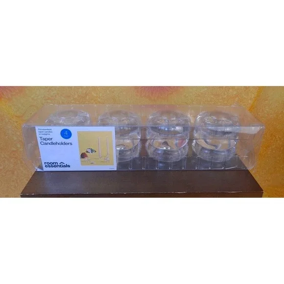 Room Essentials 4 Pack Clear Bubble Glass Taper Candle Holder‎ 2 3/4