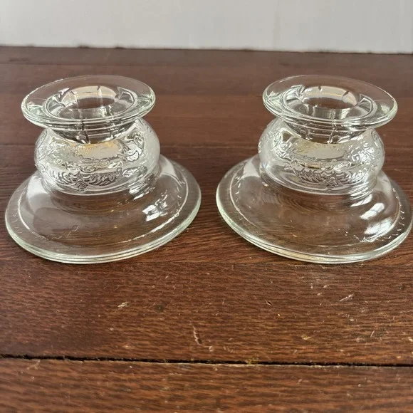 Indiana Glass‎ Candle Stick Holders Recollections Clear Pair Vintage