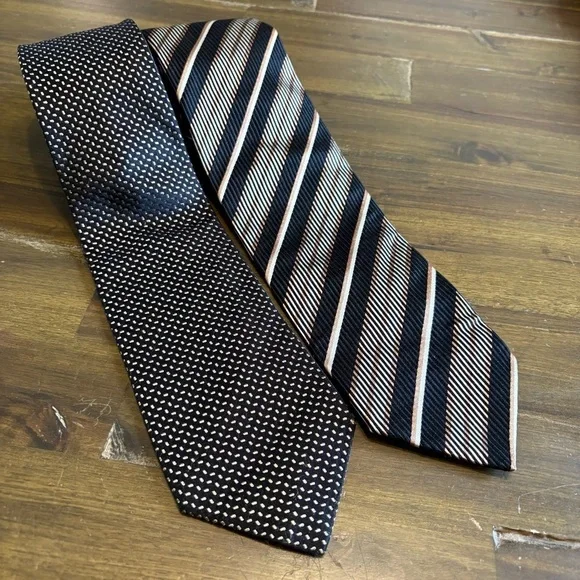 Hugo Boss Men’s Tie Bundle Stripe Speckle Pattern Black Brown Tan 2 pc Work