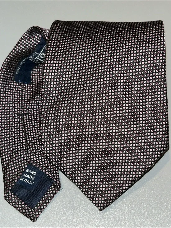 Polo Ralph Lauren Men's Pink and Black Microdot Silk Tie Made in Italy 66 inches
