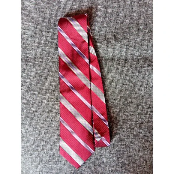 Jos A Bank Tie 70s 80s 90s Y2K Mens Silk Red Blue Beige Stripe 3.5 Wide 60 Long