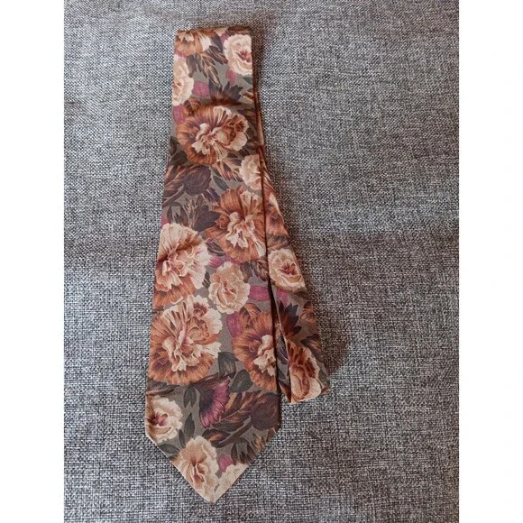 Tie 70s 80s 90s Y2K Mens Torriani Silk Brown Floral 3.75 Wide 58 Long