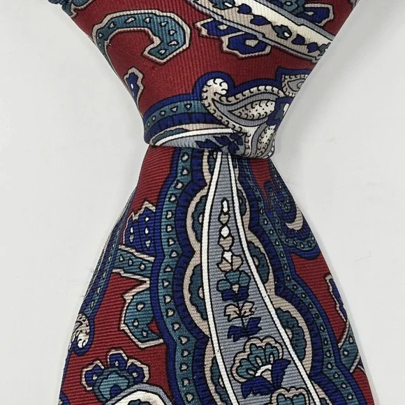 Christian Dior Monsieur Silk Tie Burgundy Blue Paisley Vintage Designer Necktie