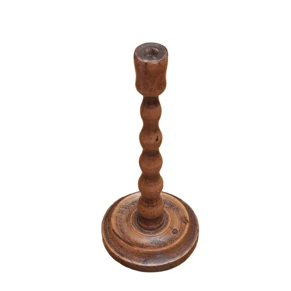 Vintage Wooden Taper Candle Holder Brown Wood Candlestick