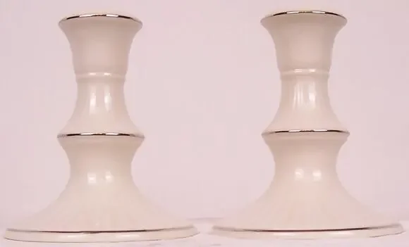Vintage Lenox Versailles Platinum Trim Ivory Porcelain Candlestick Holders Pair