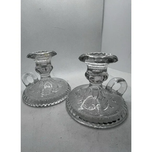 Vintage Set Of 2 IClear Glass Candleholders Taper Candlestick candle holders