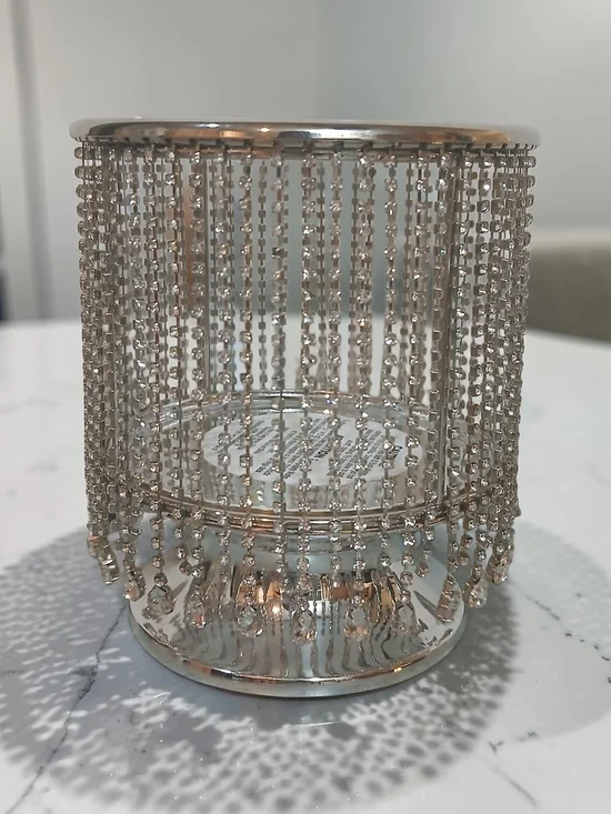 Bath & Body Works Rhinestone Beaded Silver Candle Holder