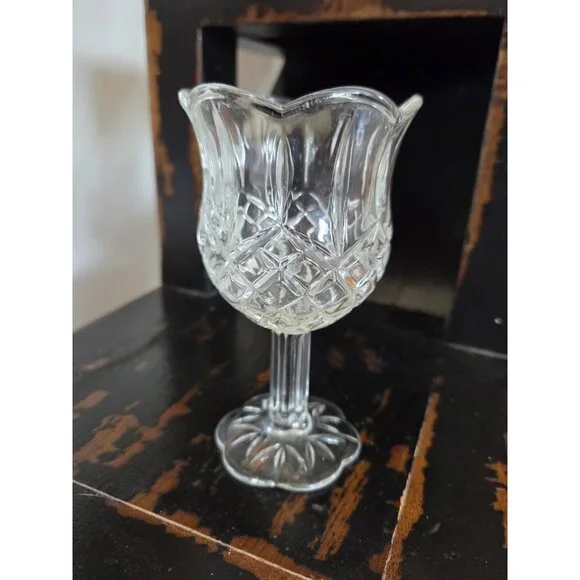 Vintage HOMCO Clear Glass Pedestal Votive Candle Holder Scalloped  Diamond 5.5