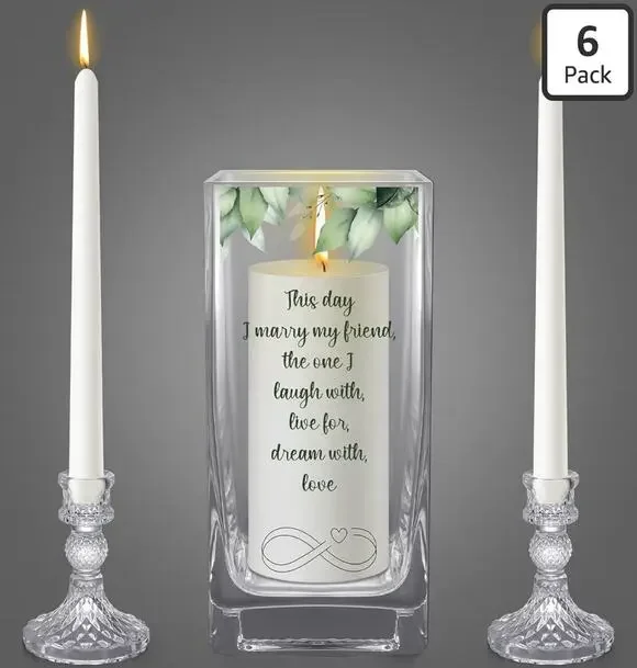 FoldTier Unity Wedding Candle Ceremony Set Glass Holder Taper Pillar Candles
