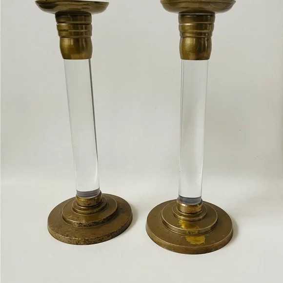 Elegant Brass and Glass Candle Holders