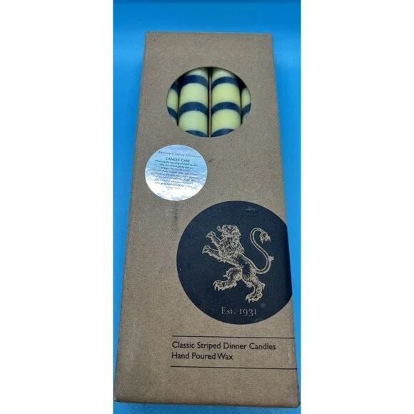 British Colour Standard Striped Candles Hand Poured 4 Pack NEW Blue Ivory